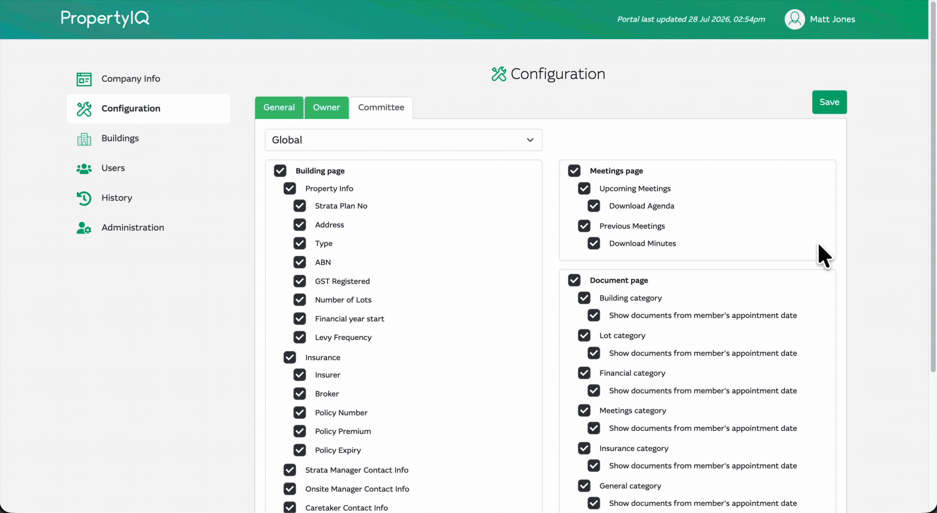 An animation highlighting how to enable editing of delivery preferences from the Configuration page of PropertyIQ Portal strata manager login.