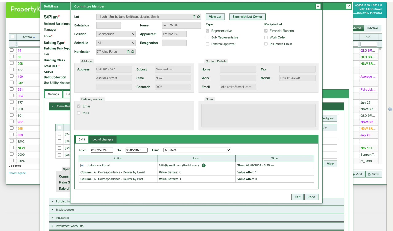 An animation highlighting how to enable editing of delivery preferences from the Configuration page of PropertyIQ Portal strata manager login.