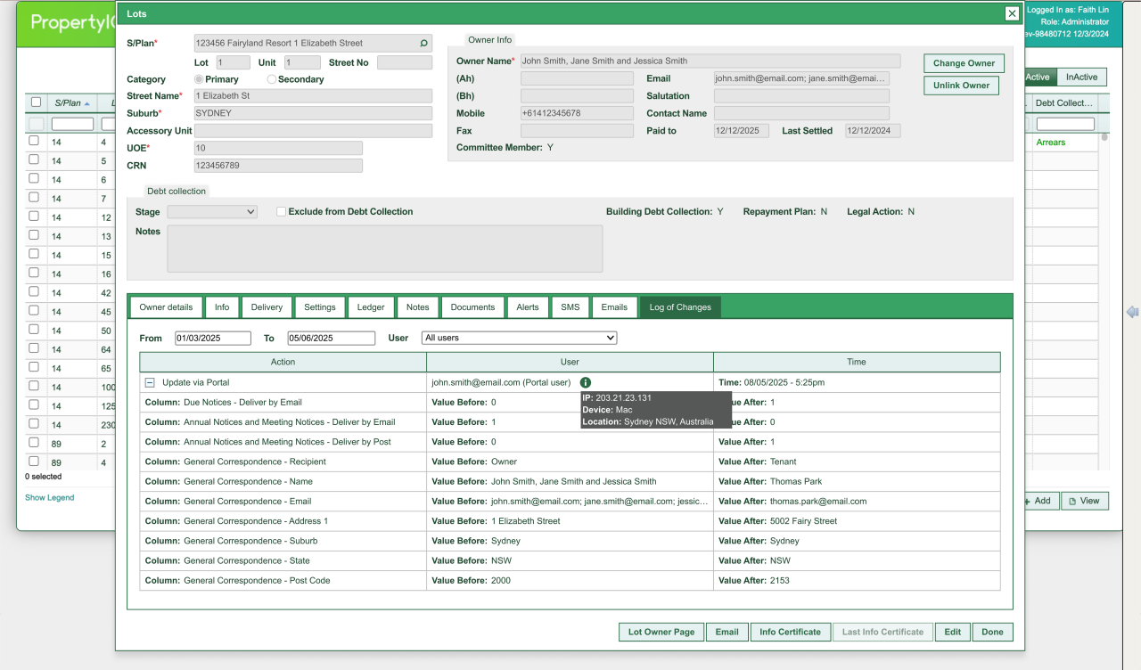 An animation highlighting how to enable editing of delivery preferences from the Configuration page of PropertyIQ Portal strata manager login.